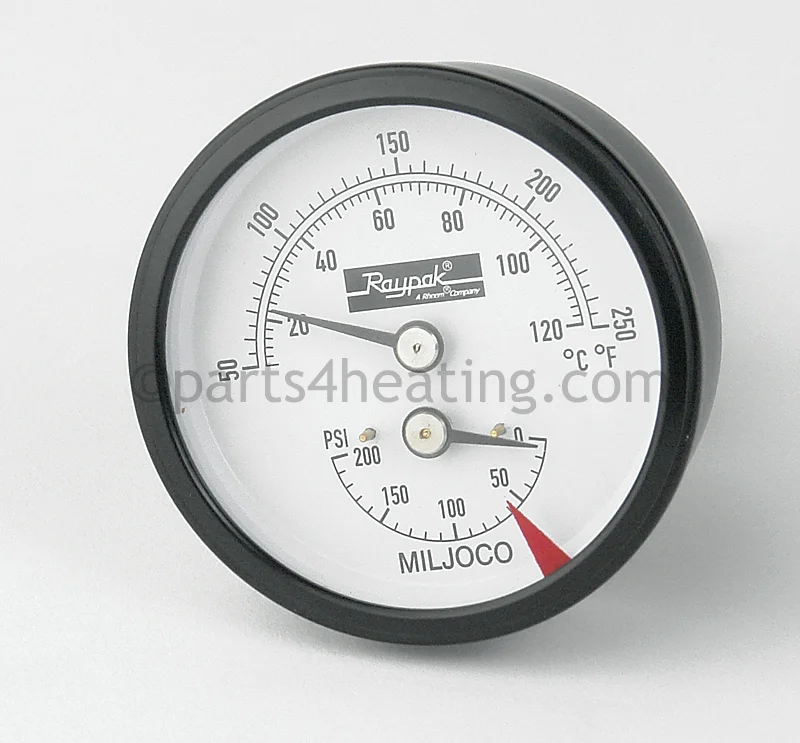 Raypak 007399F Temperature and Pressure Gauge 0-200 PSI